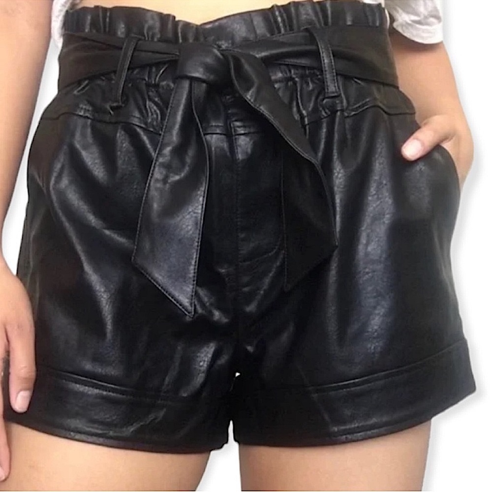 BDG Urban Outfitters High Waist Black Faux Leather Paperbag Shorts